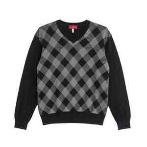 Marc Ecko‎ Cut & Sew Argyle Sweater Size XL Black Heather Gray Long Sleeve